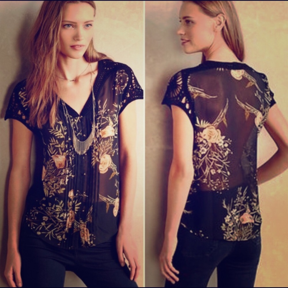 Anthropologie “Meadow Rue” Detailed Black Top